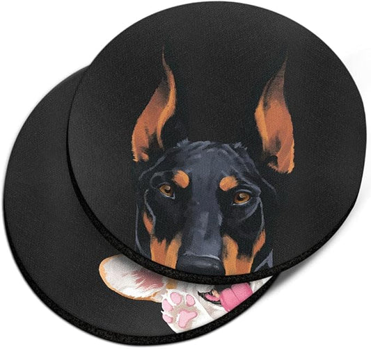 WIRESTER, Black Rust Doberman Pinscher Dog, Red Pembroke Welsh Corgi Dog Design Absorbent ROUND Fabric Felt Neoprene Car Coasters for Drinks (2.87 inches), 2pcs Set