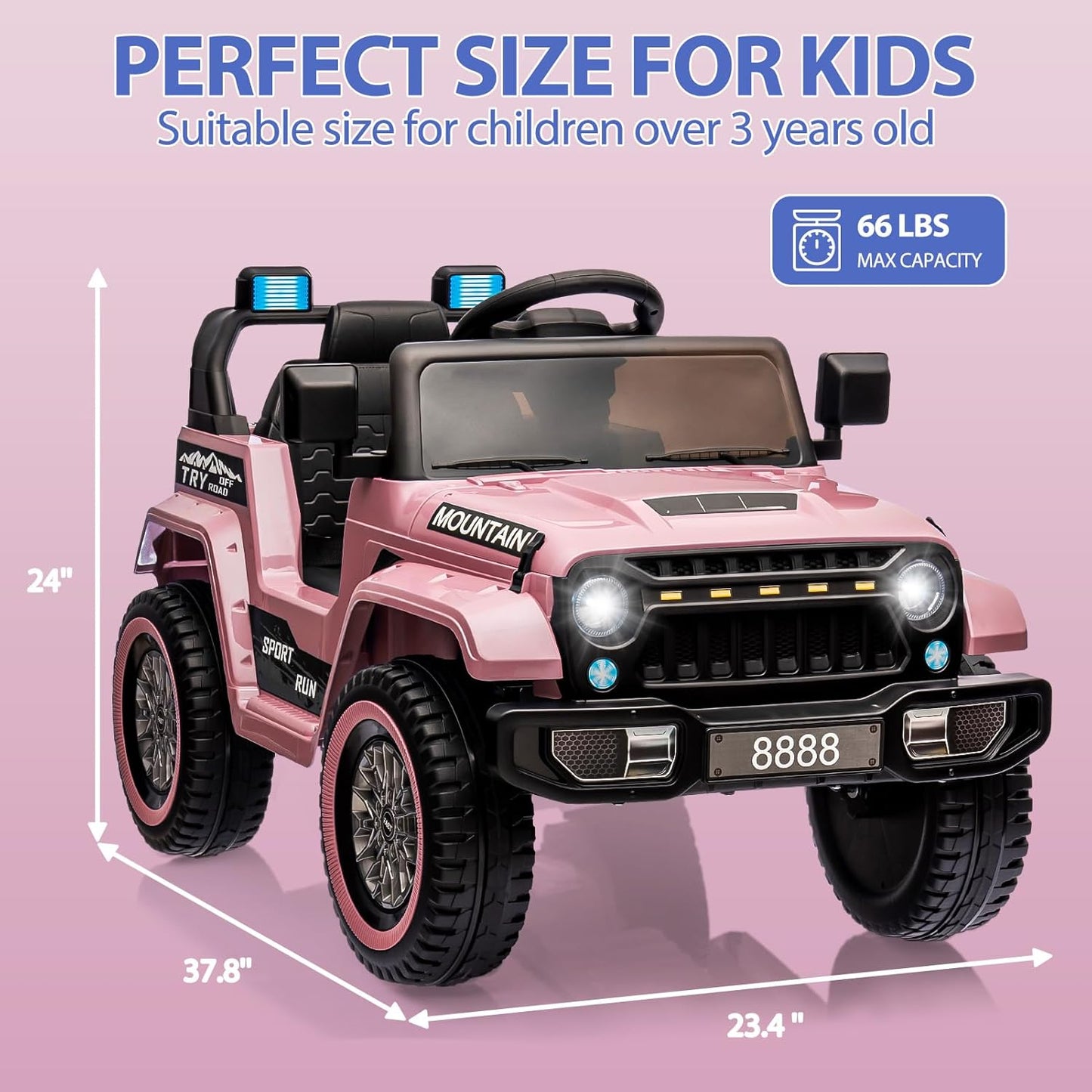 12V Kids Ride On Truck Car, Battery Powered Electric Vehicles with Remote Control, Spring Suspensions, 3 Speeds, LED Lights, Music, MP3, Ride On Toy Car for Children Toddles Boys Girls, Light Pink