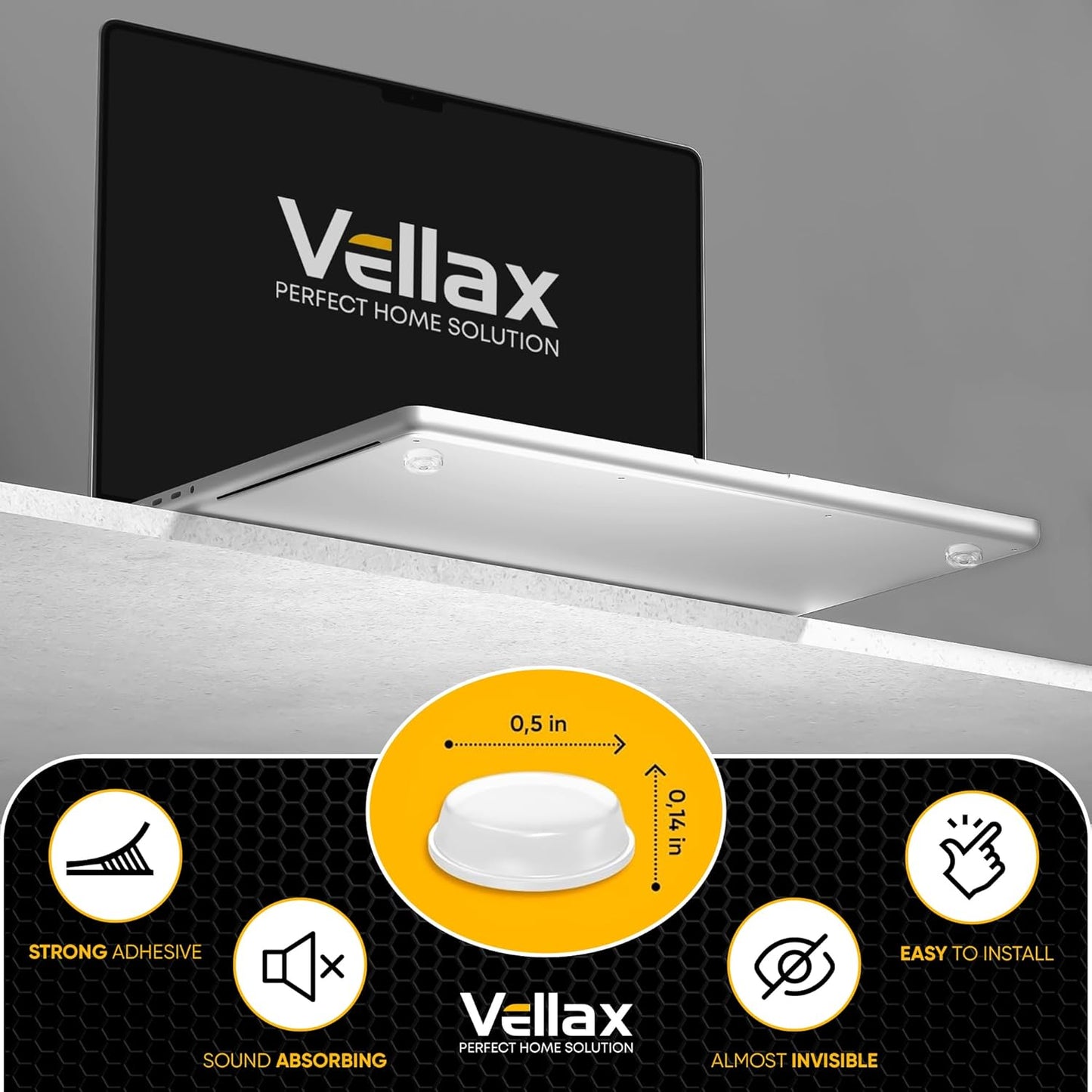 25 Clear Cabinet Door Bumpers - 1/2” Diameter White Self Adhesive Pads, Stoppers, Rubber Bumpers for Drawers, Cupboards, Cutting Boards, Glass Tops, Picture Frames, Kitchen Furniture by Vellax