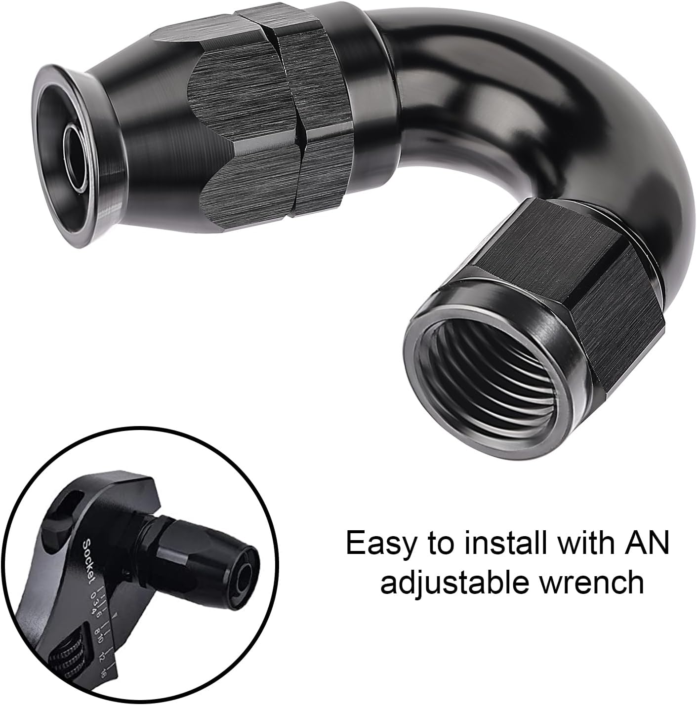 EVIL ENERGY 4AN 150 Degree PTFE One Piece Full Flow End Hose Fitting Aluminum Black