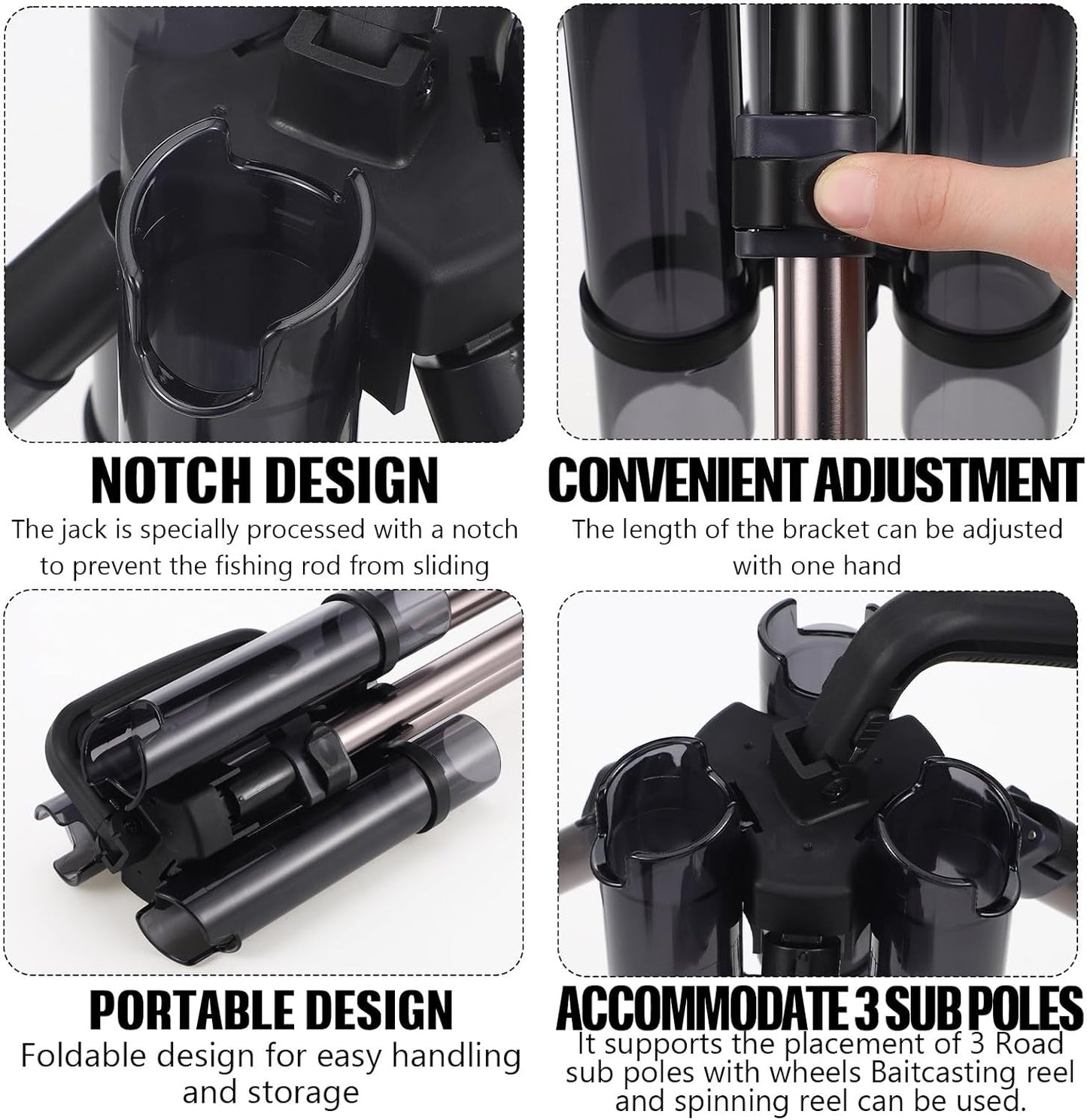 Gisafai Fishing Rod Carrier Foldable Pole Holder Stand 3 Rod Portable Surf Fishing Holder Vertical Beach Pole Storage Freestanding Rack for Garage, Home, Outdoor