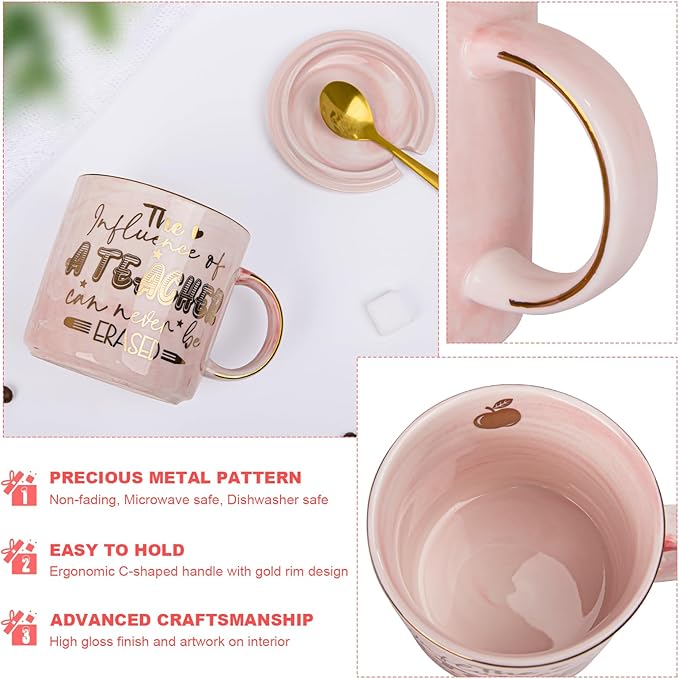 Teacher Gifts for Women, Appreciation Gift, Retirement, Birthday, End of Year Gifts - The Influence of A Teacher Can Never Be Erased - 14oz Golden Pattern Marble Mug
