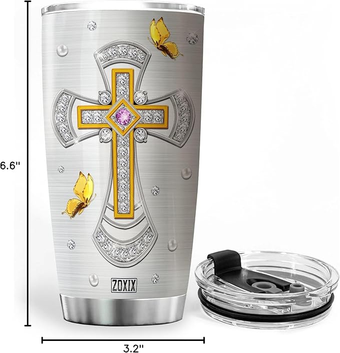 ZOXIX Pastor Tumbler For Men Nutrition Fact Cup With Lid 20oz Jewelry Style Christian Cross Stainless Steel Tumblers For Pastors Ministers Preachers Faith Gifts For Men Religious
