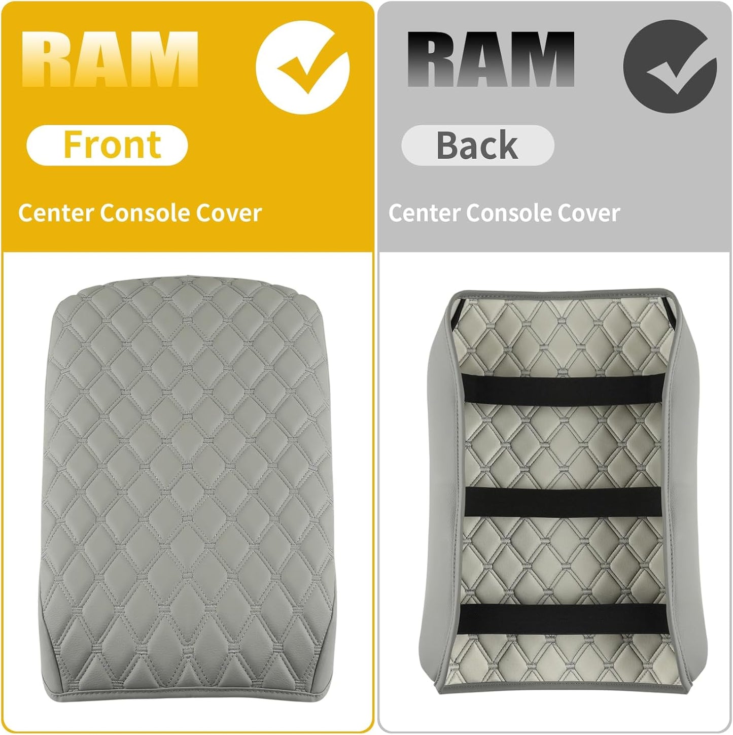 GIANT PANDA Custom Fit Center Console Cover for Dodge RAM 1500 2500 3500 2002-2012 with Jump Seat - Waterproof Armrest Center Cover - Full Protection,Grey