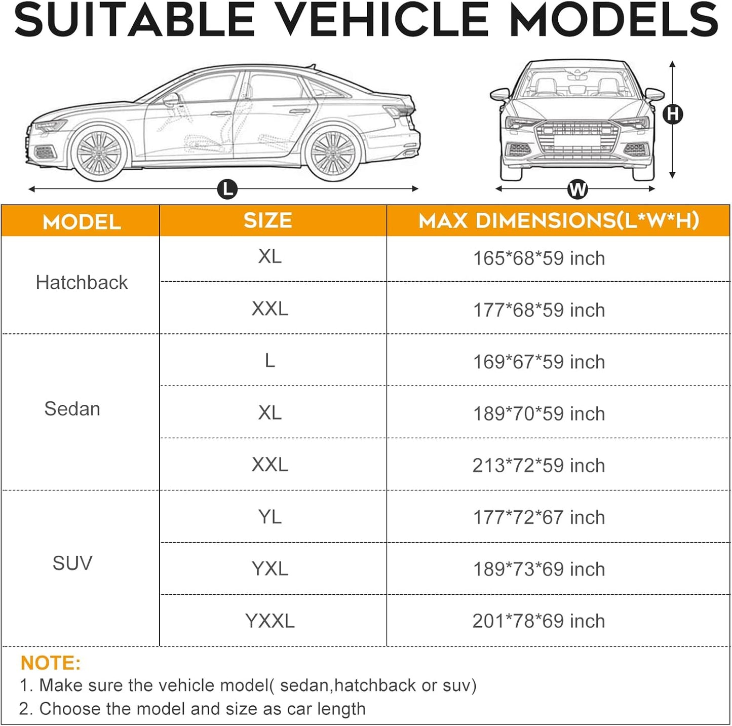 Waterproof Hatchback Car Cover: 6-Layer Protection from Rain, Snow, UV & Dust - Universal Fit up to 189 inches with Zipper Door & Windproof Straps for Outdoor, Garage, Travel Use,Silver