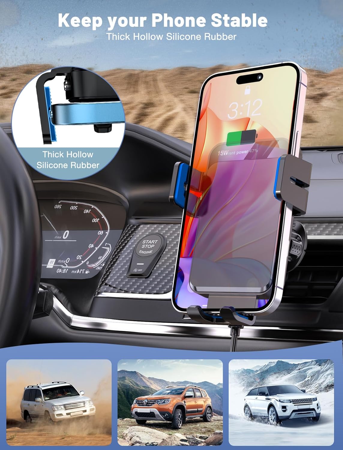 Wireless Car Charger, MOKPR Auto-Clamping Car Mount 15W/10W/7.5W Fast Charging Air Vent Car Phone Mount Compatible with iPhone 16 15/14/13/13 Pro/12 Pro Max/12 pro/12/11/10/8 Series, Samsung Galaxy