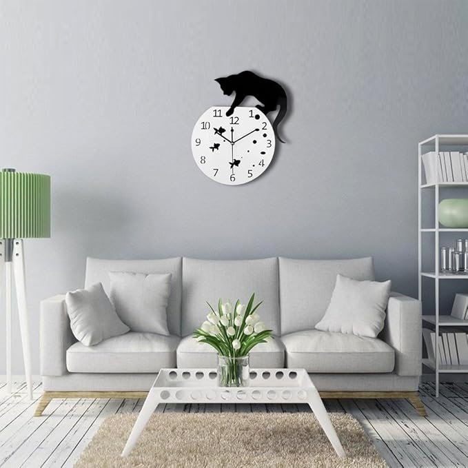 Timelike Fishbowl Cat Clock/Creative Wall Clocks/Home DIY Decoration Watch/Cat on Clock Living Room Mirror 3D Wall Design