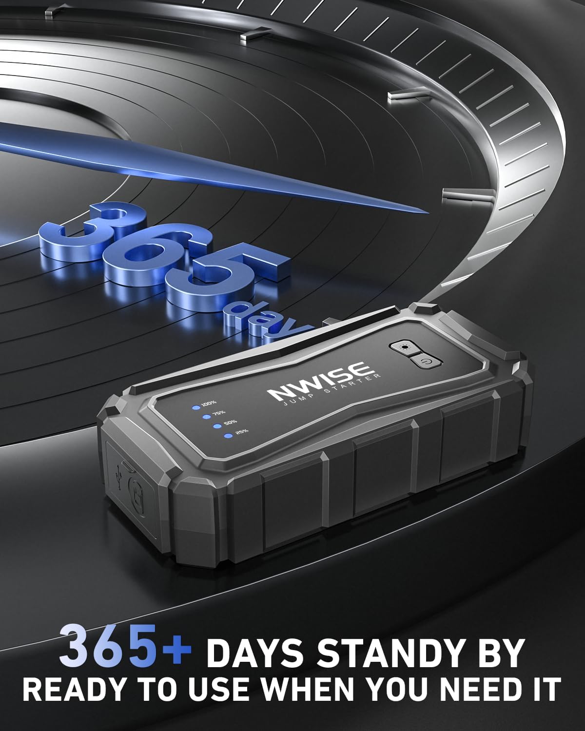 NWISE Car Jump Starter, 6000A Peak 25800mAh Portable Battery Starter (Up to 10L Gas or 8L Diesel Engine) with Smart Safety Jumper Clamps,12V Jump Boxes with 45W Fast Charging