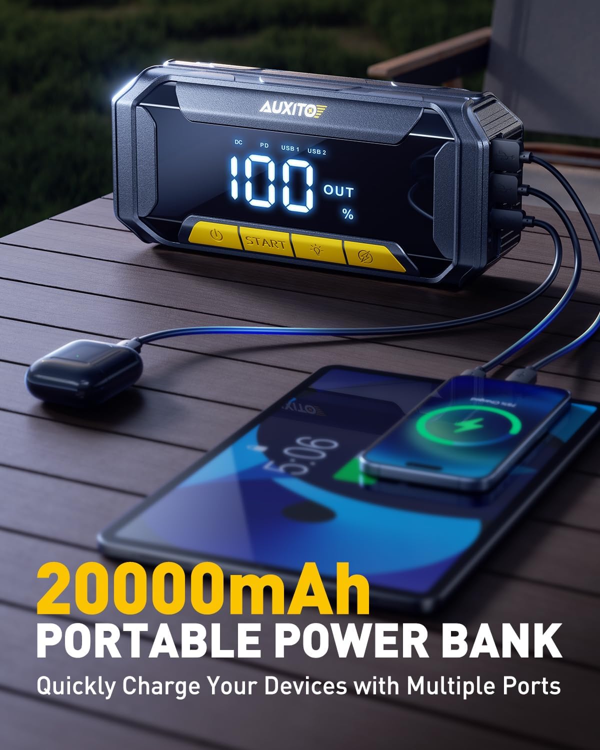 AUXITO 8000A Car Battery Jump Starter Boost Force Start Function Jump Box 60W Fast Charging 160W DC Output Portable Jump Starter for 12V Vehicle 700LM Super Bright Flashlight (All Gas/Diesel)