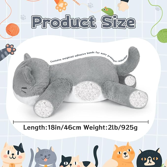 Weighted Cat Stuffed Animal,Cute Weighted Gray Cat Plush Pillow,Soft Large Gray Cats Plushies Pillows Toys Gifts for Kids 18 Inch,2 Lbs