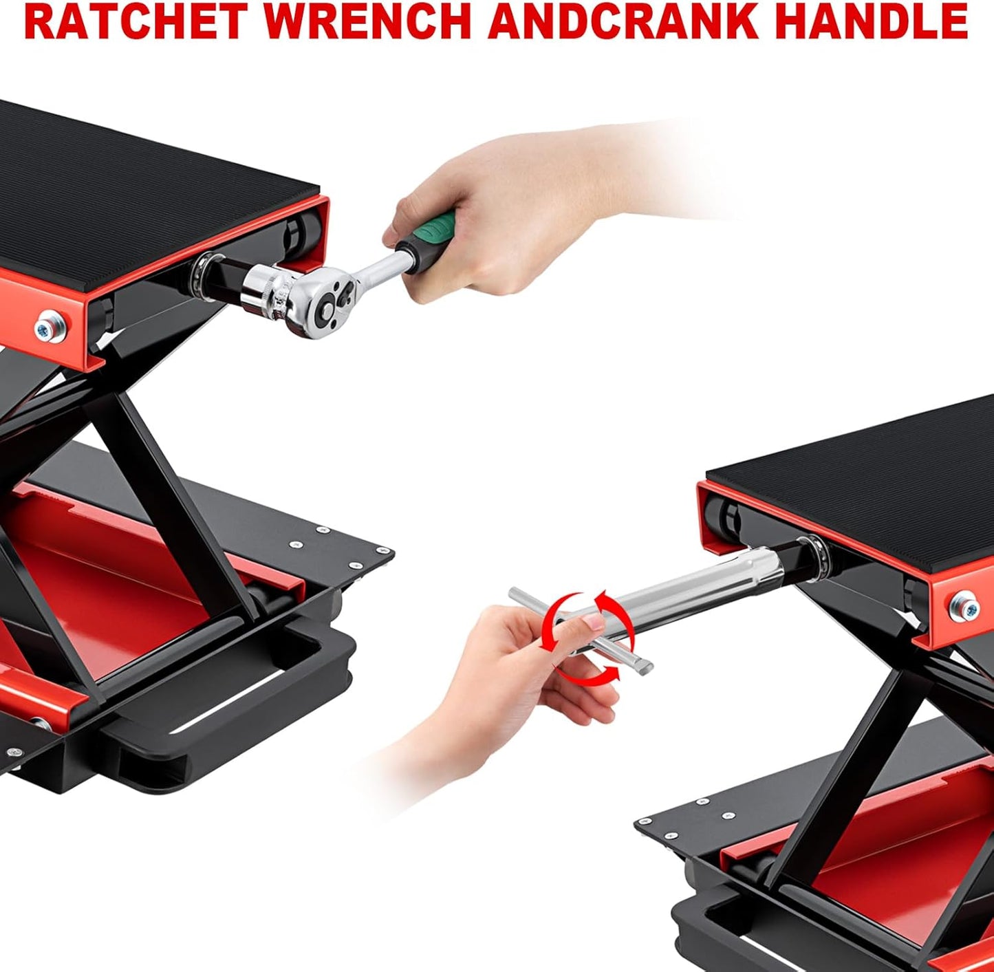 CXRCY1200 LBS Motorcycle Jack with Dolly, Motorcycle Lift Scissor Jack Upgraded Dirt Bike ATV Steel Motorcycle Hoist Stand with Ratchet Wrench,Crank Handle,Thickened Rubber Pad,Wide Deck