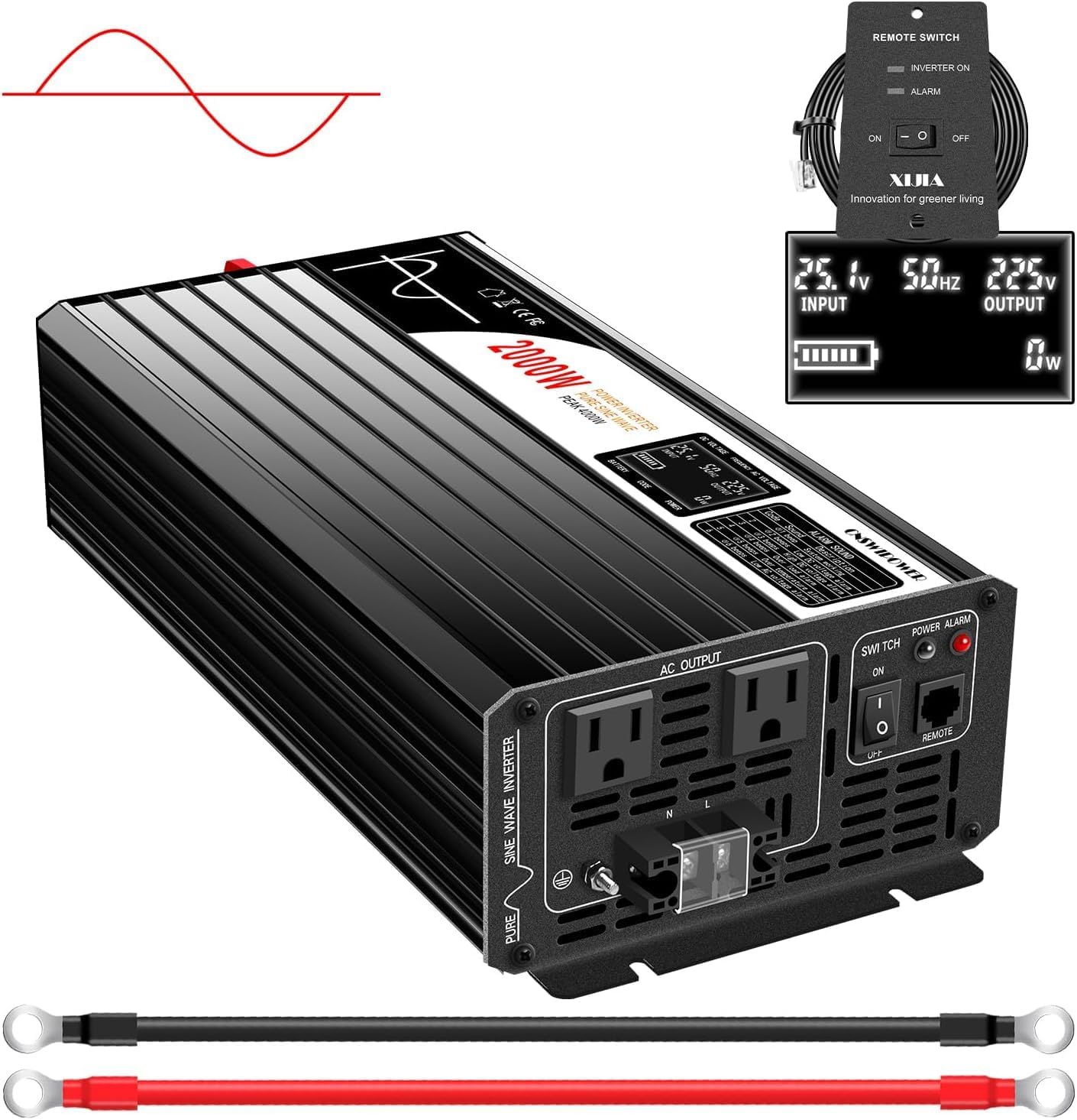 Xijia Pure sine Wave Inverter 2000W 48 Volt dc to 120 Volt ac Inverter (Peak Power 4000W) rv Converter 60HZ with Soft Start for car &Camping (DC48V (Range 40V-60V) 2000W)