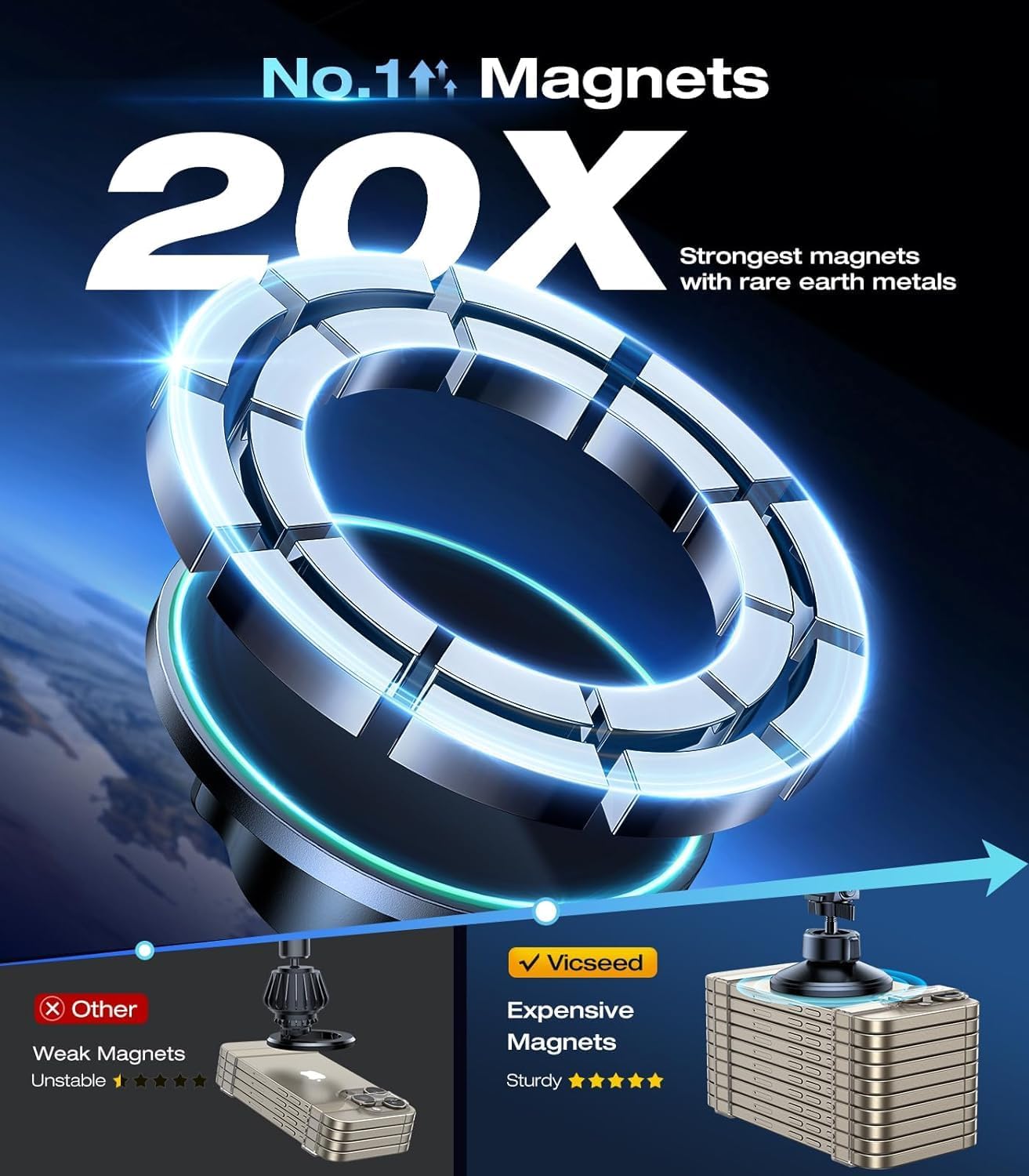 VICSEED for MagSafe Car Mount [Upgraded Strongest Magnet Power] Magnetic Phone Holder for Car Vent 360 Adjustable Magnetic Car Phone Holder Mount for iPhone 16 Pro Max 15 14 13 12 Plus Mini