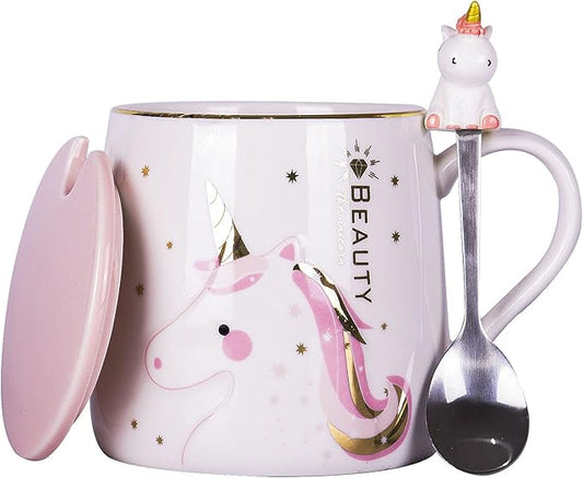 VanEnjoy Ceramic Unicorn Coffee Mug Tea Cup with Spoon,Diamon Pattern 13oz(380ml)