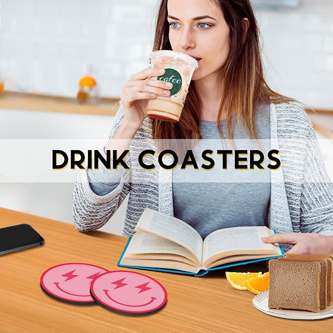 Swooflia Coasters for Drinks Coffee Table, Smile Face Cute Silicone Absorbent Cup Coaster Set Housewarming Kitchen Home Wooden Desk Office Bar Tabletop Decor 6 Pack