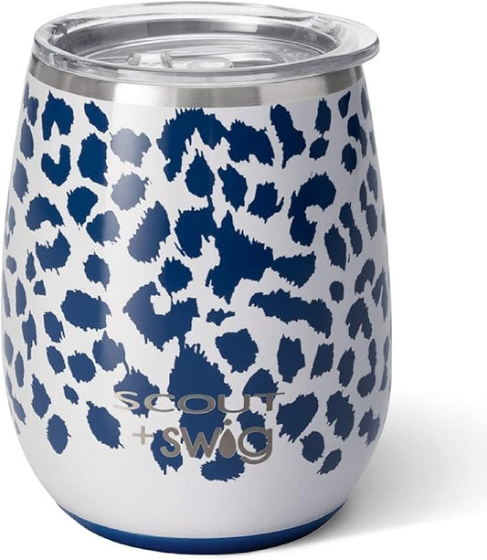 Swig Life + SCOUT 14oz Insulated Wine Tumbler with Lid | 40+ Pattern Options | Dishwasher Safe, Holds 2 Glasses, Stainless Steel Outdoor Wine Glass (Leopard Noir)