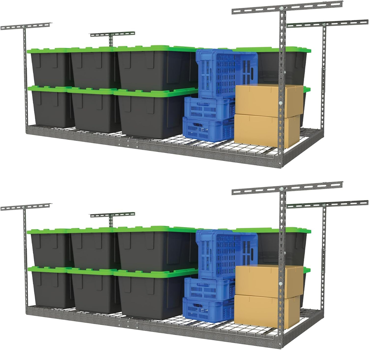 2-Pack 4 x 8 MonsterRax Overhead Garage Storage Rack, Ceiling Racks for Garage, Organization Shelving, Adjustable Hanging Shelf, Grey, 24"-45" Height Adjustment