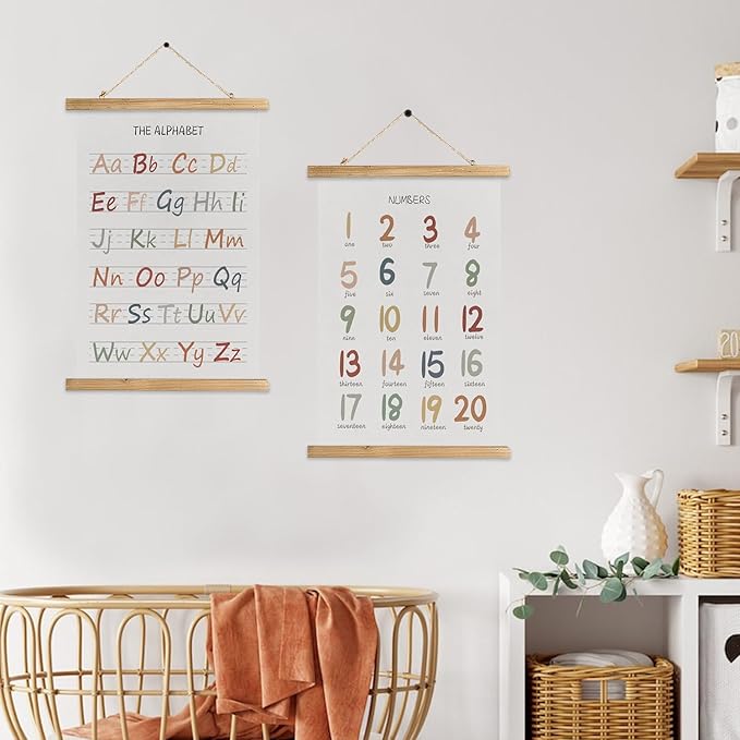 XIAOAIKA Digital table Set 2 Canvas Hanging Poster Wooden Frame Wall Sign Decor Gift for Classroom Nursery Bedroom Playroom Game Room - Ideal for Baby Kids Girls Boys Teens - Perfect Birthday Christmas Gift