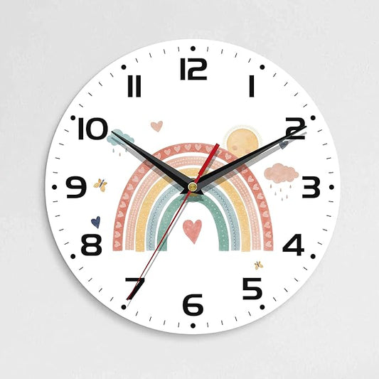 Wall Clock, 10 Inch Silent Non-Ticking Home Kitchen Decor, Battery Operated for Bathroom Bedroom Living Room Office(Boho Rainbow)