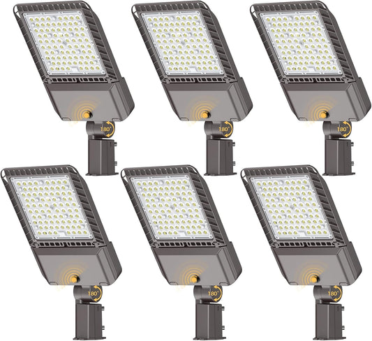 180W LED Parking Lot Lights Commercial Area Oudoor Lighting Street Light with Dusk to Dawn Photocell 32400Lm(180LM/W) 6000K IP65 Waterproof 100-277V for Driverway, Parking Lot 6 Pack
