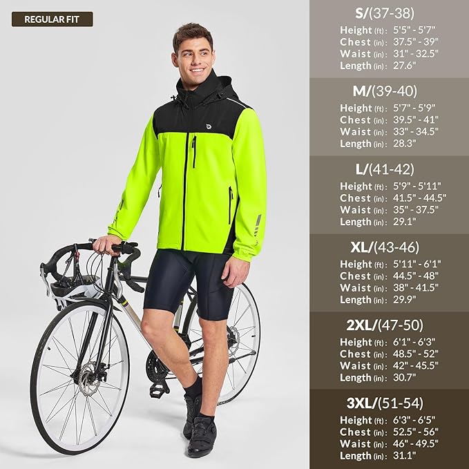 baleaf Men's Rain Jacket Waterproof Windbreaker Running Cycling Golf Hiking Gear Hood Lightweight Reflective Packable