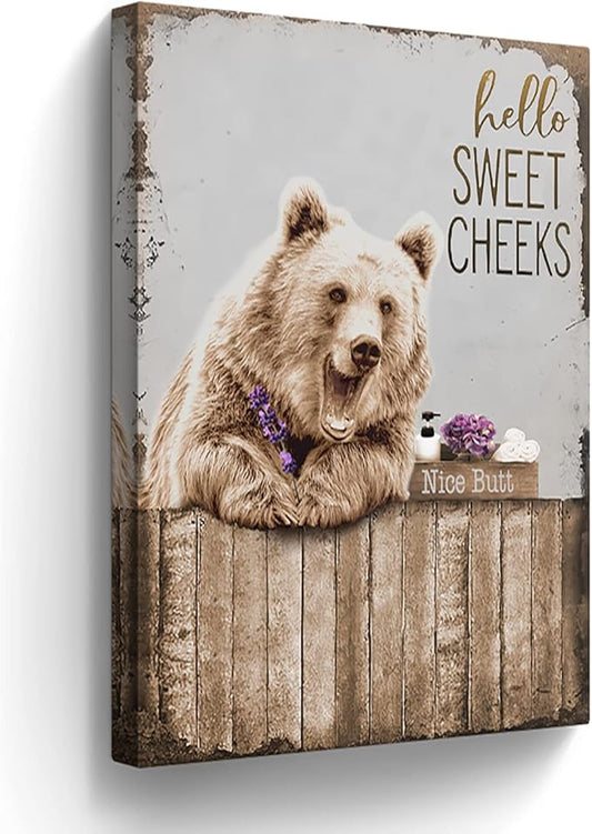 Bears Bathroom Decor Wall Art Funny Bear Pictures Wall Decor Farmhouse Bear Bathroom Painting for Bathroom Toilet Cute Bears Prints Artwork Framed 16"x24"
