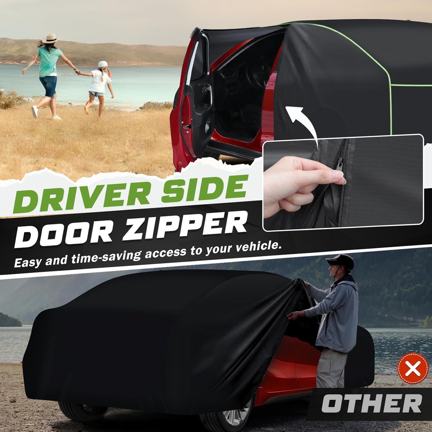 Mixsuper Liner Car Cover for Nissan Sentra 2000-2026, 7 Layers Waterproof Car Cover Accessories for Sentra with Zipper Door, Windproof Straps, Reflective Strips, Anti-UV, All Weather