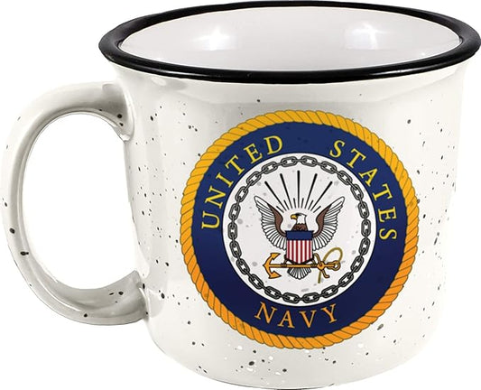 Spoontiques - Navy Sunshine Camper Mug - Cute Ceramic Campfire Mug - Great for Outdoor Lovers, Backpackers, Adventurers - Friends & Family Gifts
