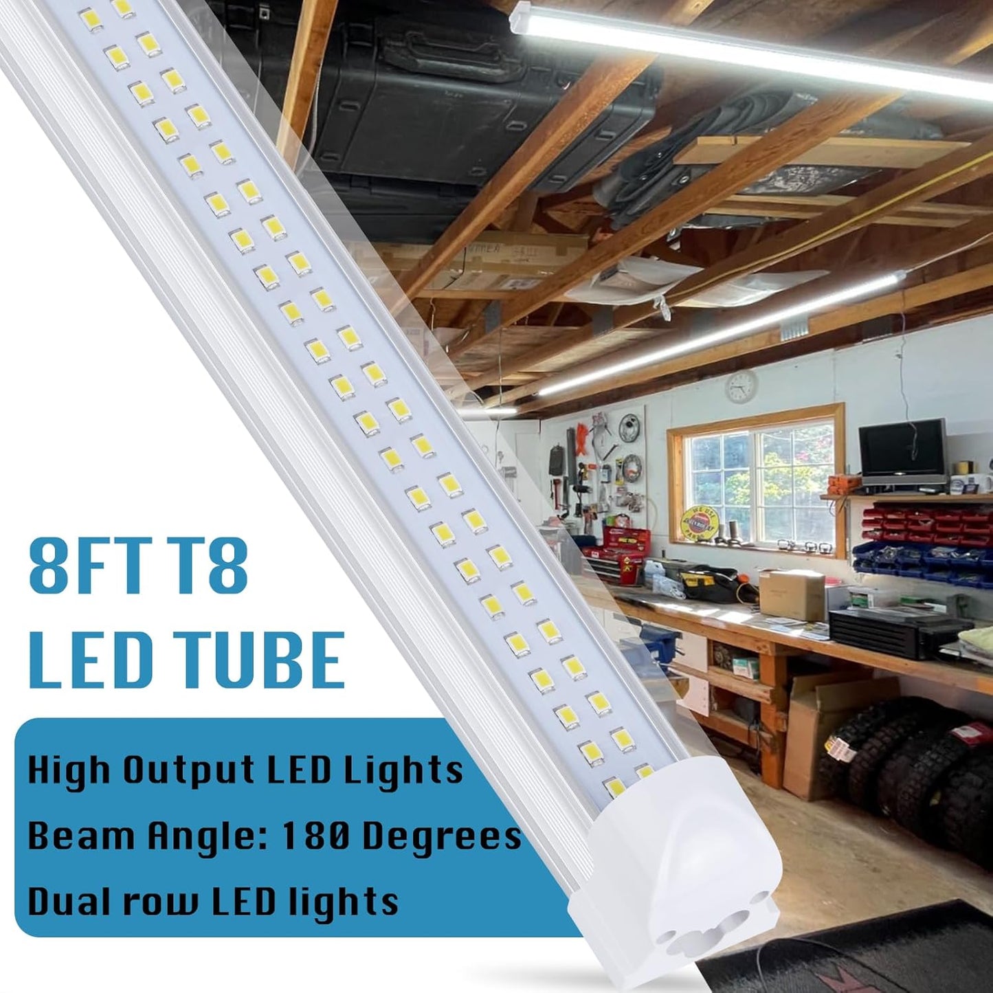 12 Pack,Led Shop Lights, 8FT Led Shop Light,100W 6000K 15000LM Clear White,Led Shop Light 8FT 110V Linkable Integrated Flat-Shape for Shop Garage,Warehouse,