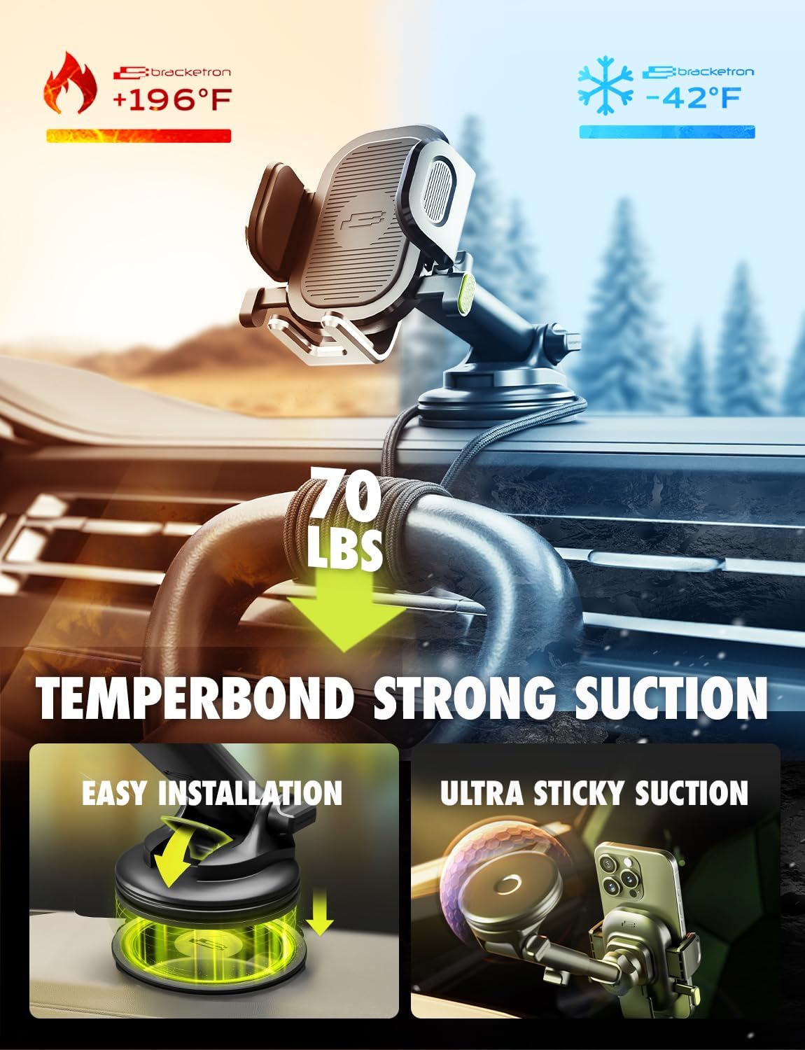 Bracketron Easy OneClick Cell Phone Holders for Your Car, Universal Car Mount Suction Cup for Dashboard Windshield Air Vent Truck Stand, for iPhone Samsung Google, All Smartphones & Car Models, Black