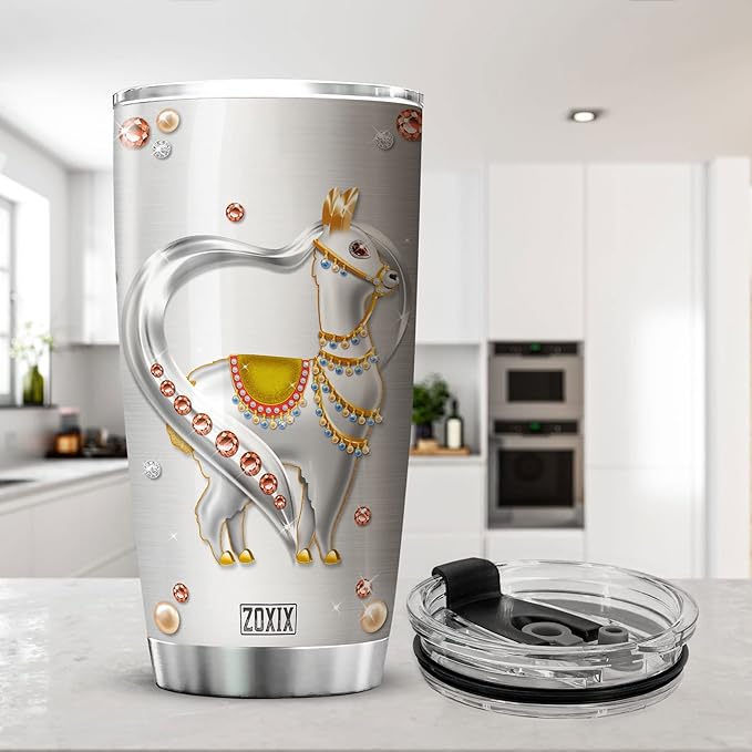 ZOXIX Cute Llama Insulated Tumbler 20oz Jewelry Style Just A Girl Who Loves Llamas Mug Animal Print Cup With Lid Stainless Steel Tumblers Birthday Gifts For Women Who Love Animals