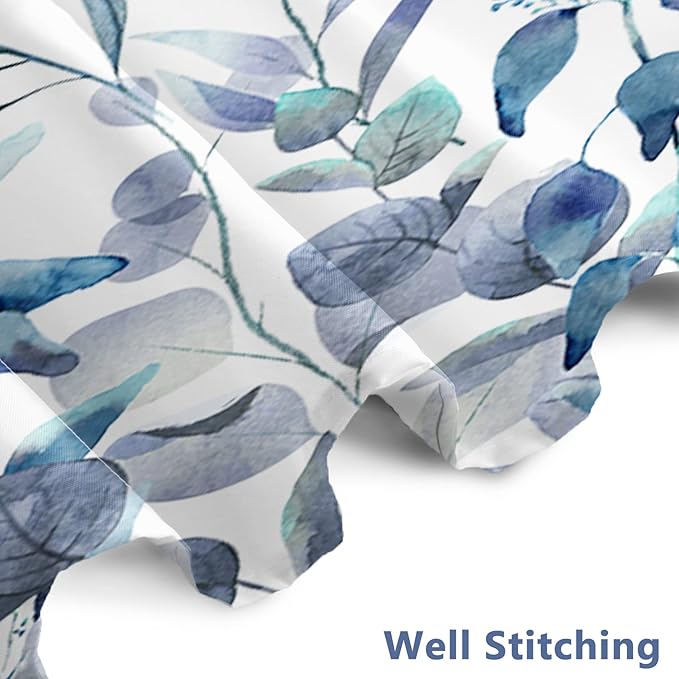 AWERT Shower Curtain Plants for Bathroom,Waterproof Quick-Drying Blue Leaves Shower Curtain Set with Hooks 72x72 Inch