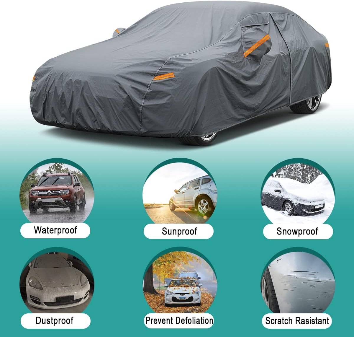 Premium Car Cover Custom Fit Tesla Model 3 (2017-2025), 16 Layers Heavy Duty Car Cover Waterproof All Weather with Zipper Door for Sun Rain Snow Dust Uv Protection