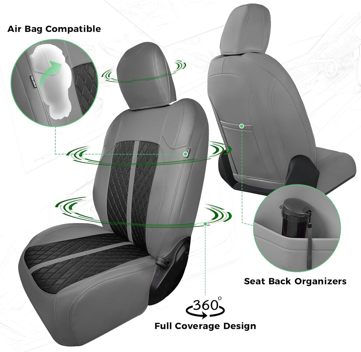 for Jeep Wrangler Seat Covers 4Door JL 2018 2019 2020 2021 2022 2023 2024 2025, Custom Fit Car Seat Cover Full Set, Luxury Waterproof Leather Seat Protectors, Gray Black, With Rear Cup Holder