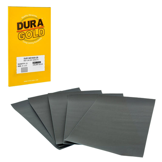 Dura-Gold Premium 1500 Grit Wet or Dry Sandpaper Sheets, 5-1/2" x 9", Box of 25 - Car Color Sanding, Detailing, Polishing Automotive, Woodworking Wood Furniture, Metal Finishing Hand Sand Block Sander