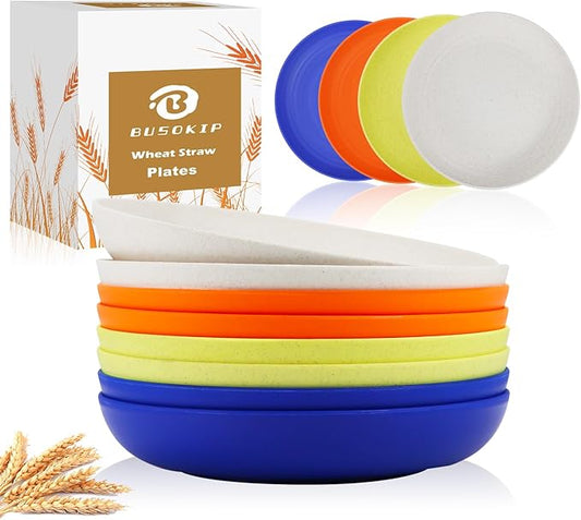 Wheat Straw Plates 10 Inch Dinner Plates Set of 8, Lightweight and Unbreakable Plates, Microwave and Dishwasher Safe Deep Plates for Dinner, Kitchen, Outdoor - Modernist Series