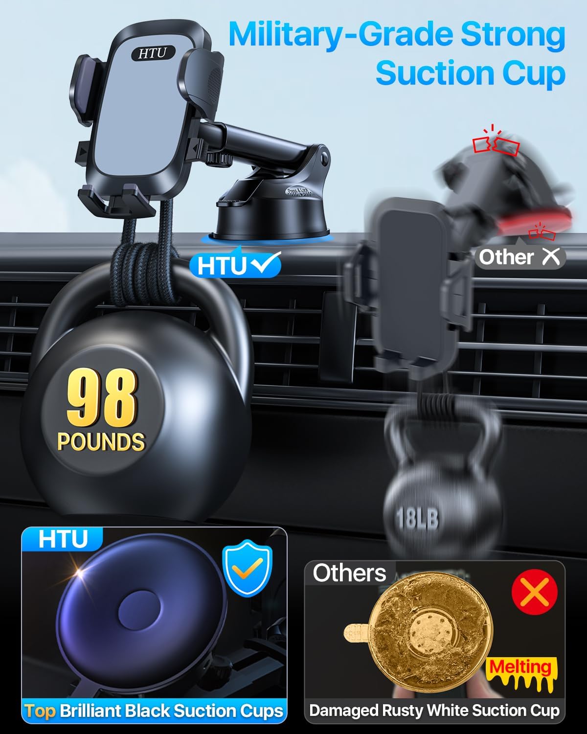 2025 Ultimate Car Phone Mount【98+LBS Strongest Suction & Military-Grade】【Patent & Safety Certs】 Cell Phone Holder Truck Stand for Dashboard Windshield Vent for iPhone 16 Pro Max Samsung (Light Grey)