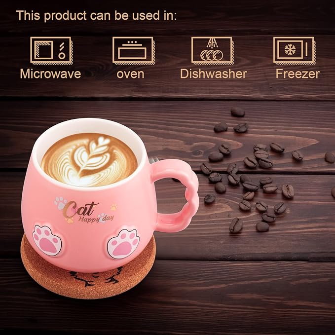 Bgbg Cute Cat Mug, Kawaii Anime Cat Coaster, 14 oz, Pink