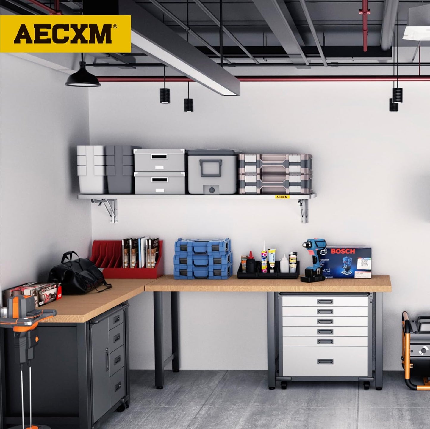 1.3x4ft Adjustable Rail Type Folding Storage Rack Shelf, Suitable for Garage, Storage Room, Kitchens Wall Shelf,Garage Storage Rack Floating Shelves, Wall Mounted Folding Table(1pc-Silver Gray)