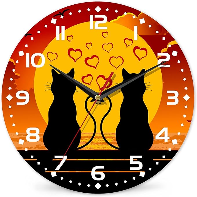 Two Cats in Love Seaside Wall Clock, Contemporary Easy to Read Decor for Living Room, Bedroom, Bathroom, and Kitchen, 10 Inch