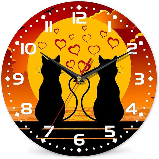 Two Cats in Love Seaside Wall Clock, Contemporary Easy to Read Decor for Living Room, Bedroom, Bathroom, and Kitchen, 10 Inch