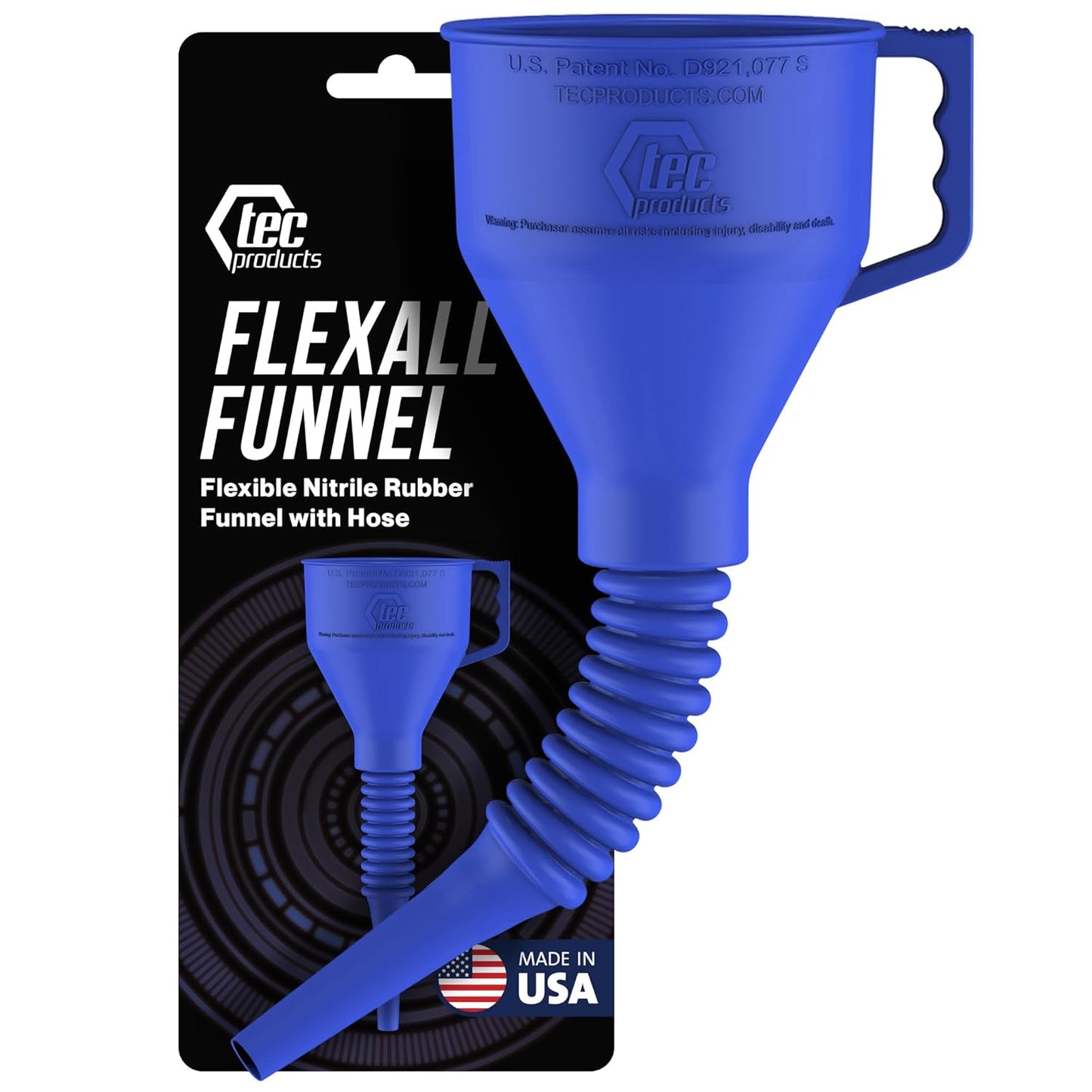 FlexAll Long Flexible Funnel for Automotive Use - Durable Nitrile Rubber - Ideal for Car Oil Change, Transmission Funnel Fluid, Diesel, Fuel, Gas - Made in USA - Blue (12 x 4 Inches)