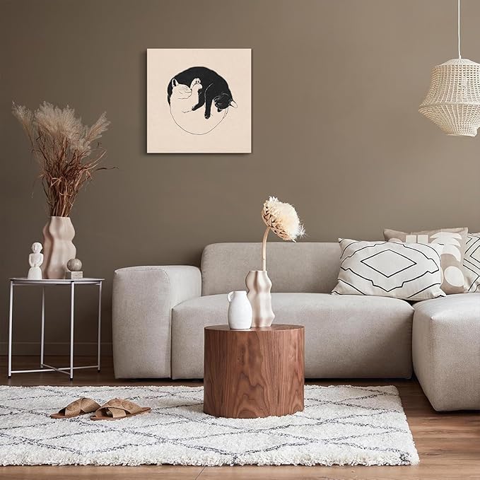 Black And White Cat Poster Vintage Cat Portrait Pictures Wall Decor Funny Cute Animals Painting Prints Aesthetic For Living Room Bedroom Bathroom Artwork Unframed Wall Art 12x12inch