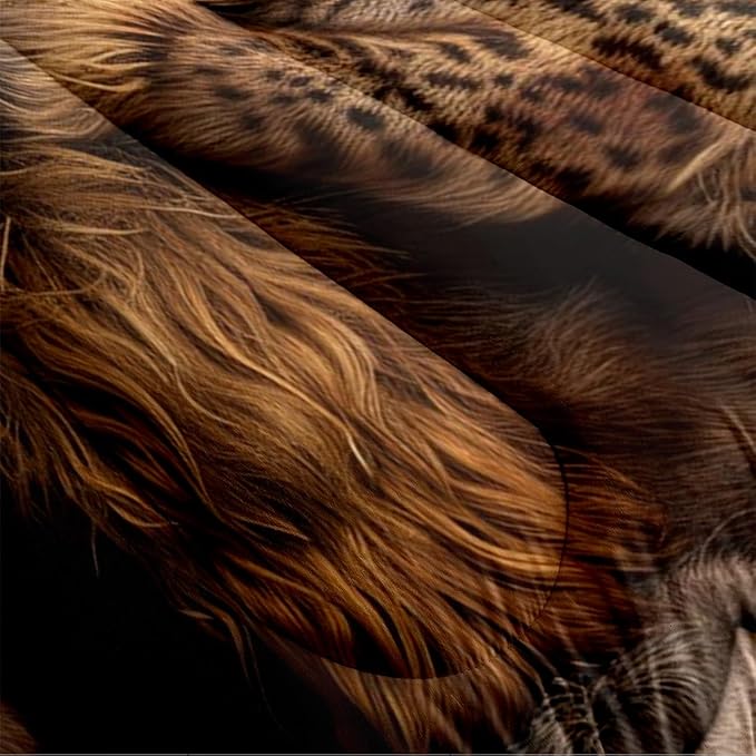 Western Highland Cow Bedding Twin Size Wild Animal Comforter Set Brown Leopard Print Comforter Sets with 1 Pillowcase