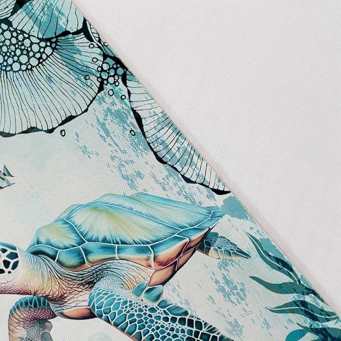 Beach Sea Turtle Bible Verse Shower Curtain, Cool Turtle on Blue Teal Coastal Nautical Theme Shower Curtain for Bathroom, Underwater Animal Fish Seashell Jellyfish Shower Curtain with Hooks, 47X64IN