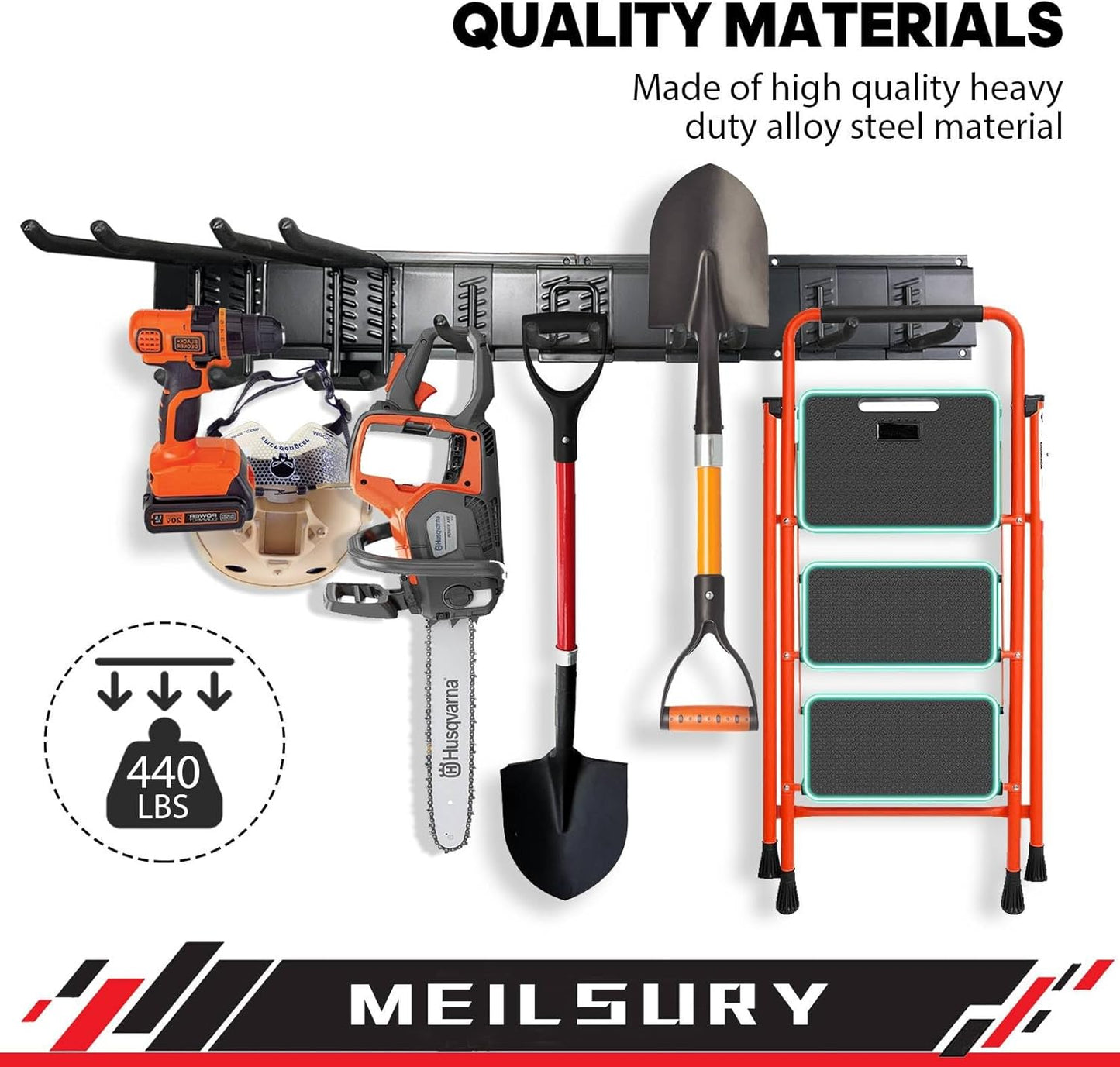 Garage Storage, 48-INCH Garage Tool Organization Wall Mount, Upgraded to Support Max 440lbs Garage Garden Tool Organizer, Professional Wall Mount Tool Storage Racks with 3 Rails and 7 Hooks