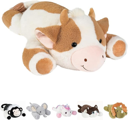 Weighted Stuffed Animals Cow - 25" Big Stuffed Animal Toy Pillow for Kids & Adults, 5 lbs Ultra-Soft Washable Weighted Plush