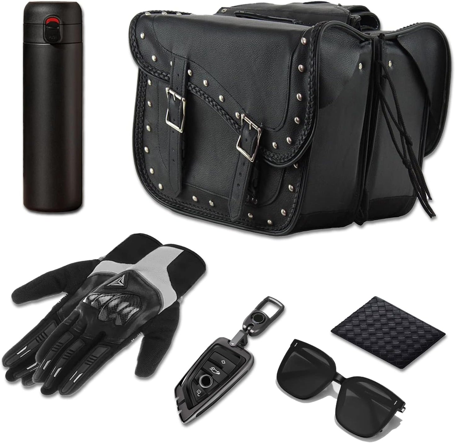 GARGOYLE BELLS Genuine Leather Motorcycle Saddle Bags Motorcycle Luggage Bag For Softails Sportsters Dyna ect