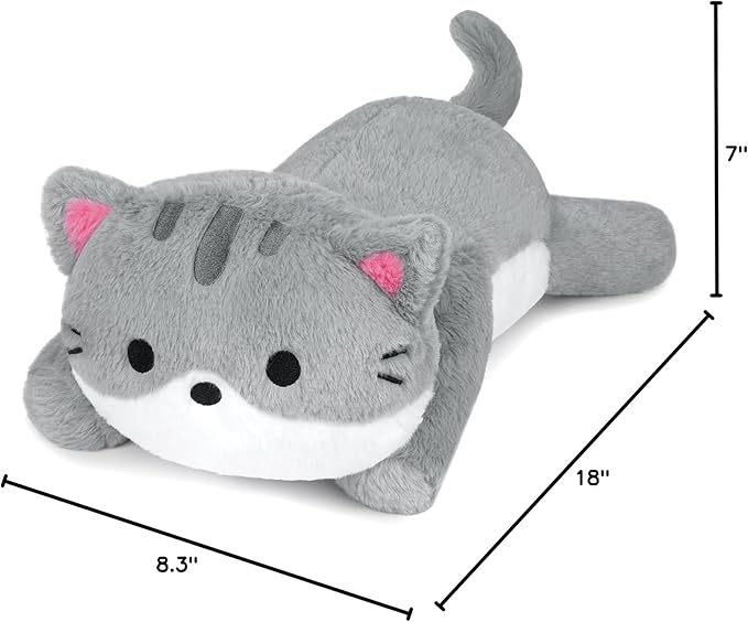 Weighted Cat Stuffed Animal,Cute Weighted Gray Cat Plush Pillow,Soft Large Gray Cats Plushies Pillows Toys Gifts for Kids 18 Inch,2 Lbs