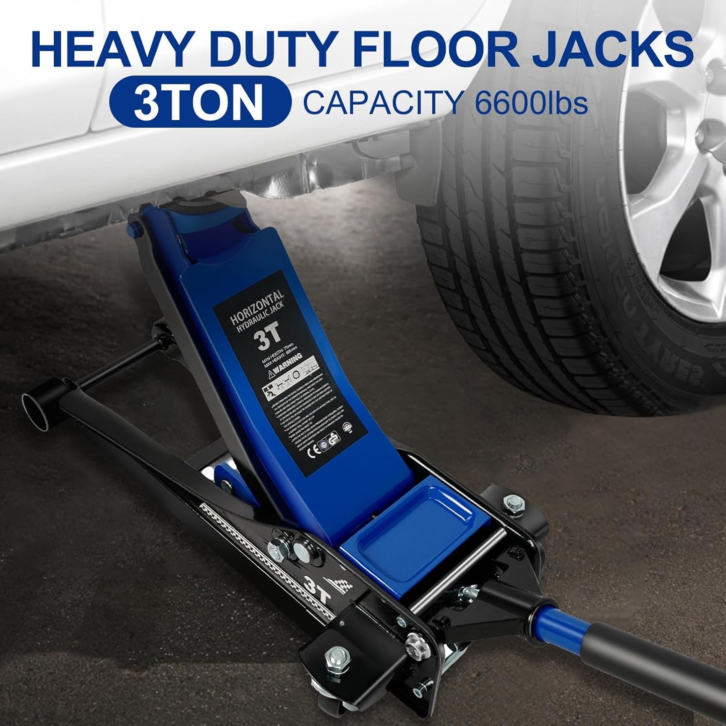 Floor Jack 3Ton/6600lbs.Dual Piston Fast Lifting Pump.Ultra Low Profile Floor Jack,Lifting Range 2.95"-19.69".Heavy Duty Hydraulic Racing Car Jack for MVPs,SUVs and Trucks.Trolley Jack